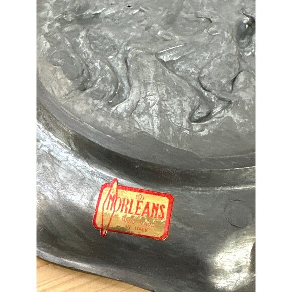 Vintage Italian Farmhouse Raised Relief Pewter Plate Norleans Men Grapes Rustic - Picture 4 of 8